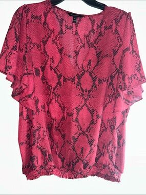 Banana Republic Raspberry Snake-Print Flutter Sleeve Blouse